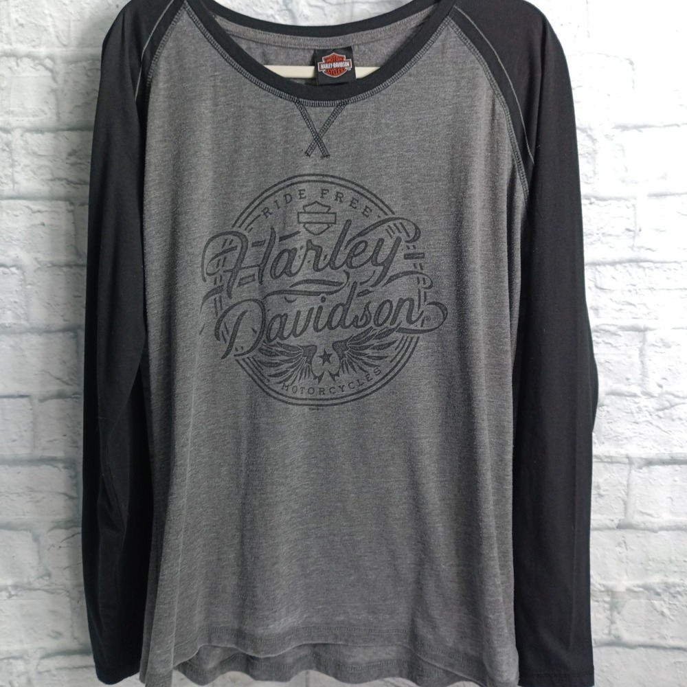 Harley-Davidson Mens 2XL Ride Free Raglan Long Sleeve Shirt Grey   O'Fallon IL